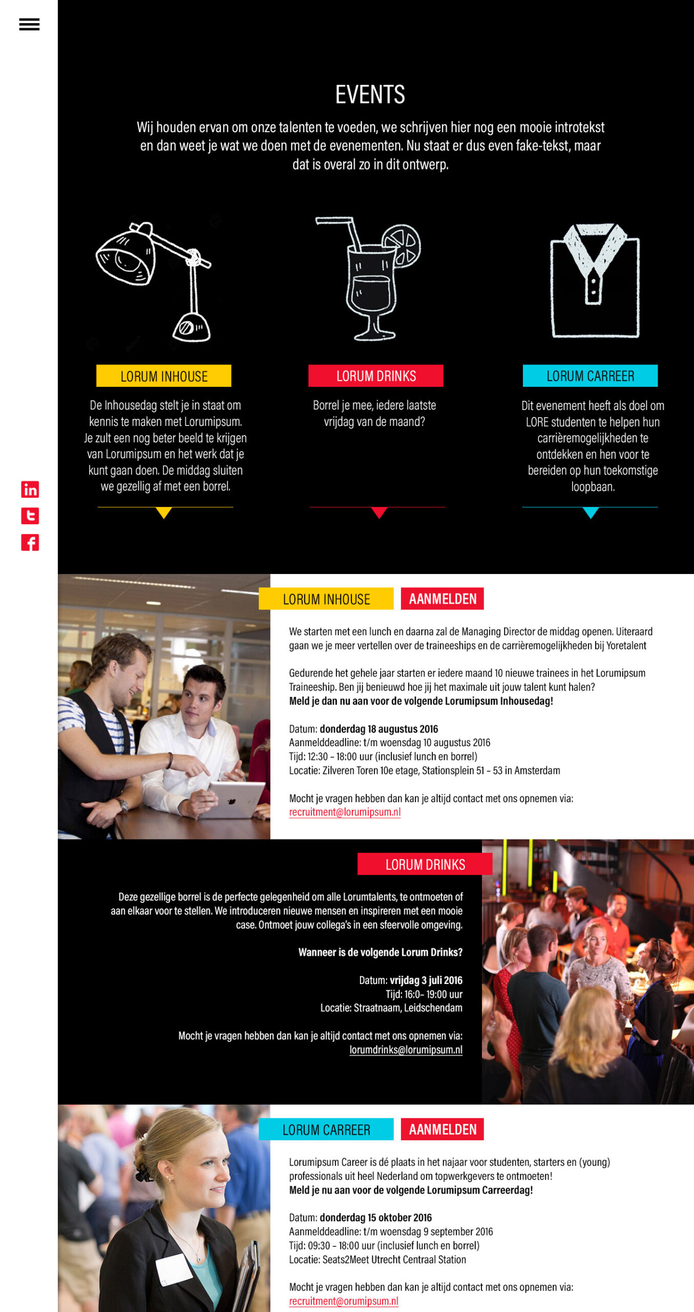 het ontwerp van de website van Yore