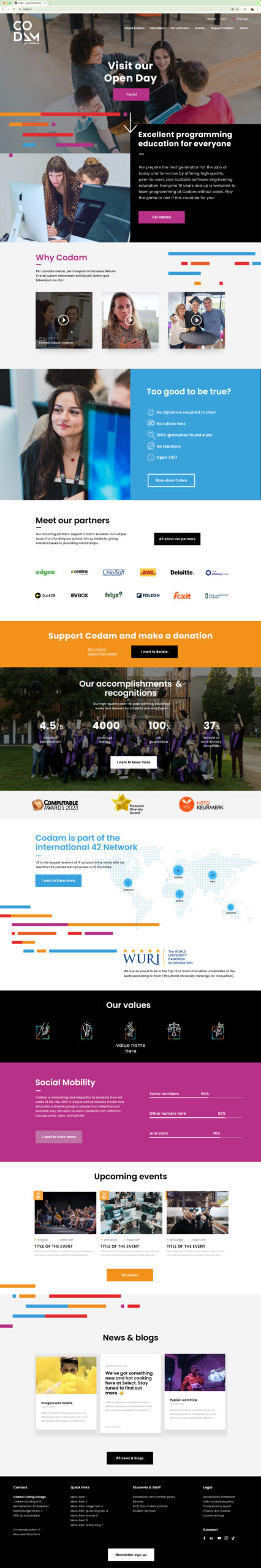 het totale ontwerp van de Codam website