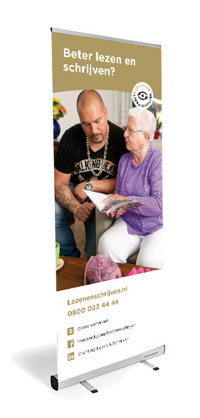 banier in de huisstijl van Stichting Lezen en Schrijven