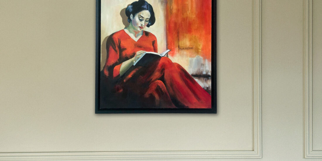 Schilderij van een vrouw die een boek leest