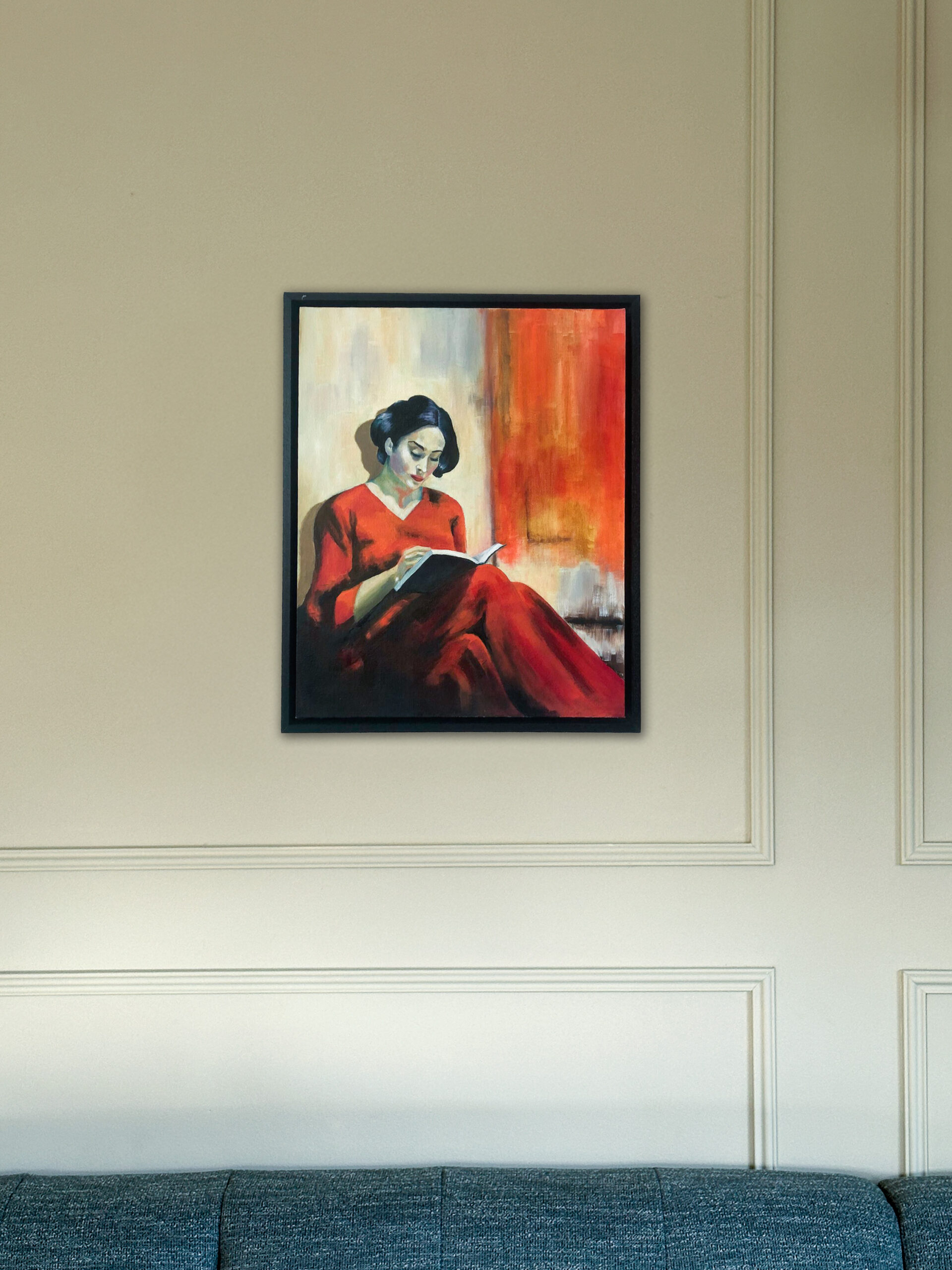 Schilderij van een vrouw die een boek leest